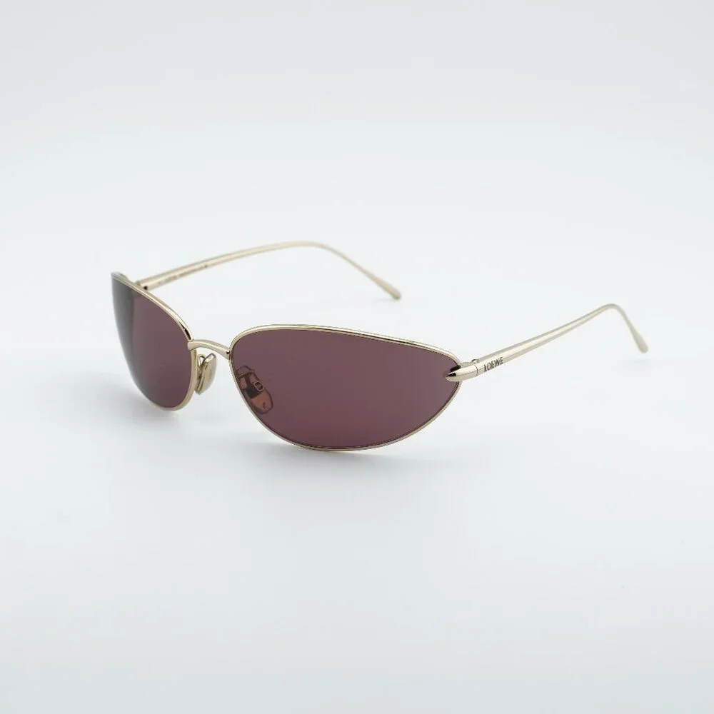 Exclusive Sale! Loewe LW40164U 32U Sunglasses Gold Oval Frame, Purple Lenses